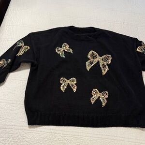 SHEIN Black Sweater with Sequin Bow Details